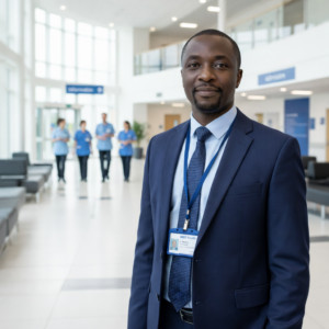 NHS Security team member stood in a hospital
