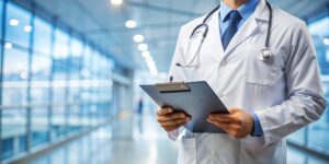 doctor with a clipboard in a hospital
